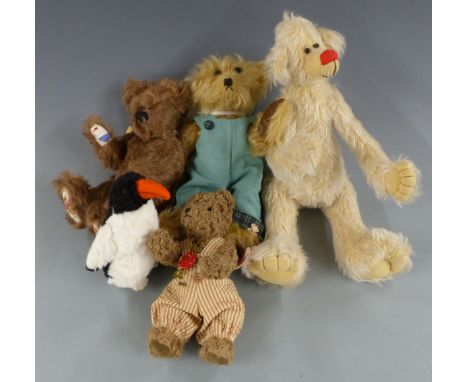 Five various Teddy bears comprising Hermann, Steiff, Rosedene Bears, Parkland Bears and Somethings Bruin, largest 34cm tall.&