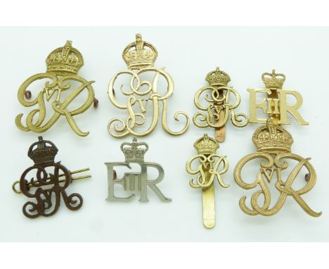 Eight GvR and E II R cipher metal badges