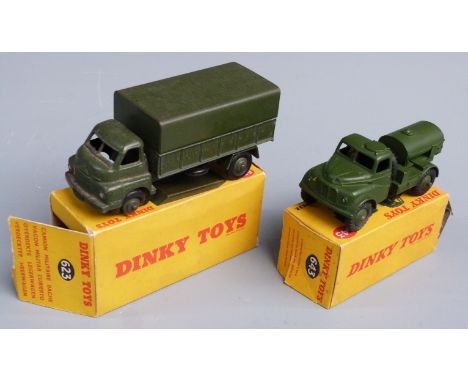 Two Dinky Toys diecast model vehicles Army Covered Wagon 623 and Army Water Tanker 643, both in original boxes.&nbsp;