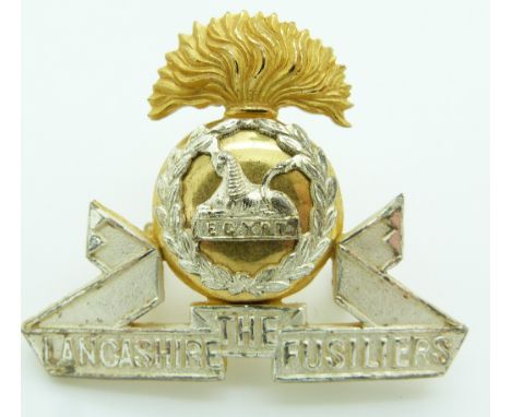 British Army Lancashire Fusiliers officer's gilt metal cap badge
