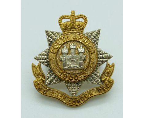British Army County of London Battalion gilt cap badge
