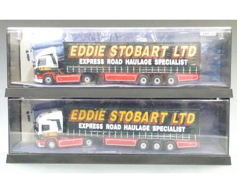Two Corgi Modern Trucks 1:50 scale diecast model Eddie Stobart lorries ERF Curtainside 75201 and Leyland DAF Curtainside 7540