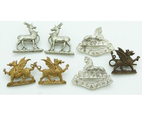 Seven&nbsp;British Army Royal Warwickshire Regiment, 2nd Battalion East Anglian Regiment and Glamorgan Yeomanry metal collar 