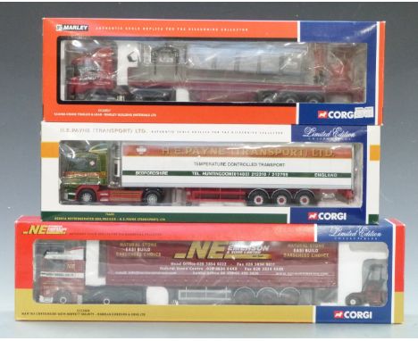 Three Corgi 1:50 scale limited edition diecast model lorries Norman Emerson &amp; Sons Ltd CC13404, H E Payne (Transport) Ltd