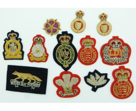 Twelve British Army Yeomanry Duke of Lancasters Own, Essex Yeomanry, Leicestershire &amp; Derby Yeomanry etc bullion badges