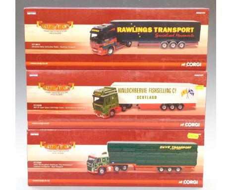 Three Corgi Hauliers of Renown 1:50 scale limited edition diecast model lorries Rawlings Transport CC13813, Skye Transport CC