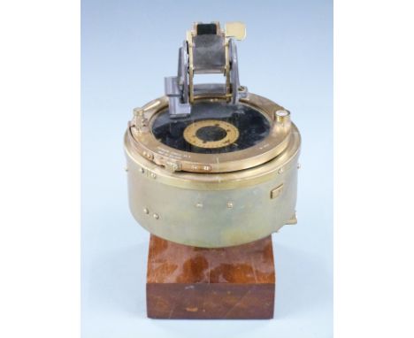 RAF 6A/892 compass with 6A/890 azimuth circle to top, on wooden base, H24cm overall