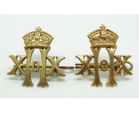 Two British Army Victorian 20th Hussars collar badges