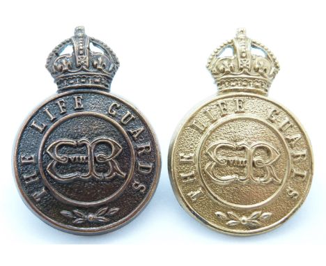Two British Army Life Guards metal cap badges, both with Edward VII cipher