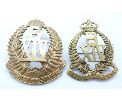Two New Zealand Army WWI 14th Reinforcements B Company metal badges