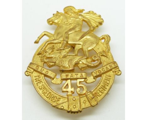 Australian Army 45th St George's Regiment 1930's officer's gilt hat badge