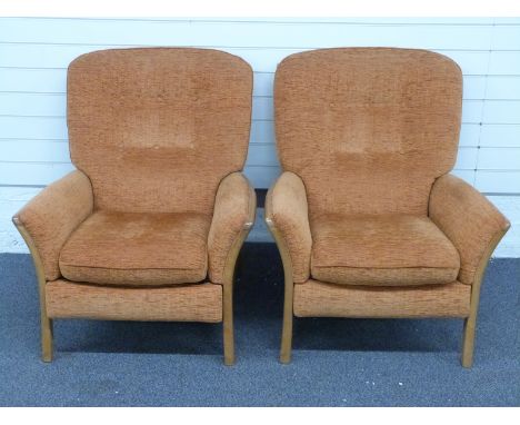 Ercol pair of light elm recliner armchairs, H87cm&nbsp;