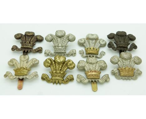 Eight British Army Denbighshire Yeomanry Hussars officer's metal cap badges including a J R Gaunt example