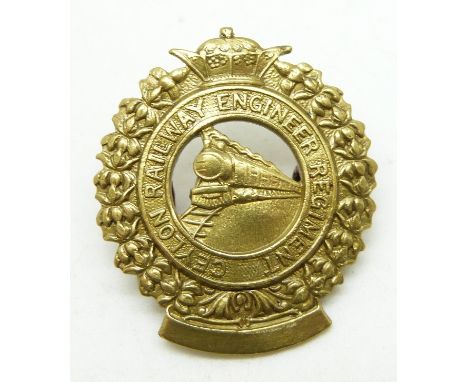 British Army Ceylon Railway Engineer Regiment brass cap badge