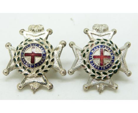 British Army The Royal Sussex Regiment Cinque Ports pair of officer's metal collar badges
