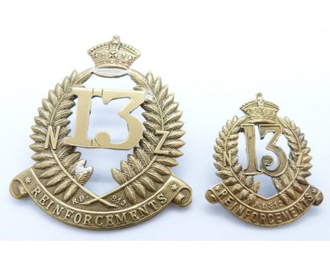 Two New Zealand Army WWI 13th Reinforcements metal badges