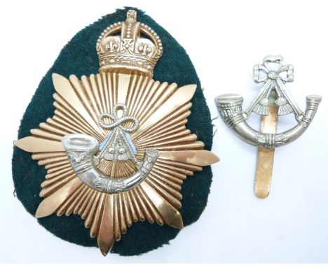 Two British Army Shropshire Regiment metal badges