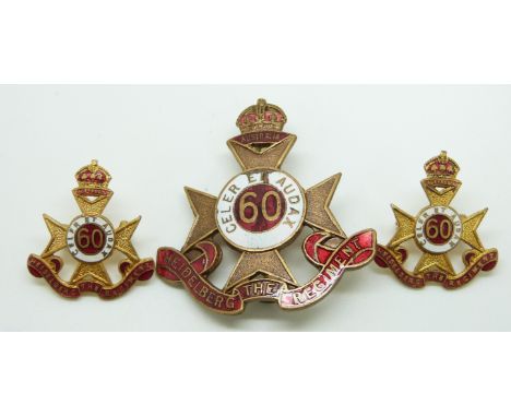 Australian Army 60th Heidelberg Regiment enamelled hat badge together with a pair of collar badges