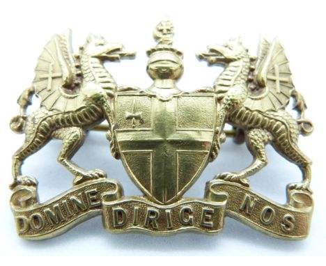 British Army City of London Volunteer Corps metal cap badge by Gaunt