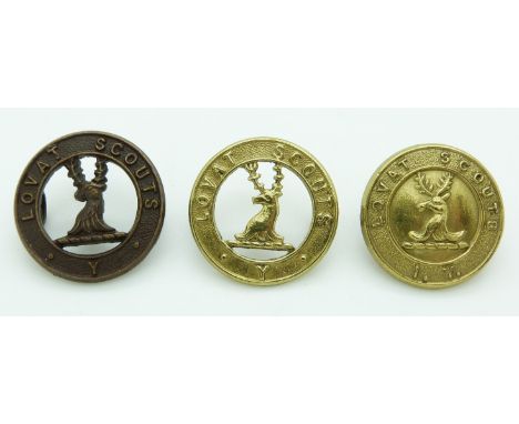 Three British Army Lovat Scouts Yeomanry / Imperial Yeomanry metal badges
