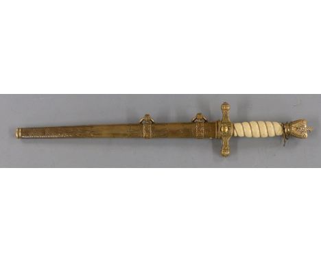 Nazi German&nbsp;Kriegsmarine Naval officer's dagger with Paul Weyersberg &amp; Co&nbsp;maker's mark to 25cm blade, with scab