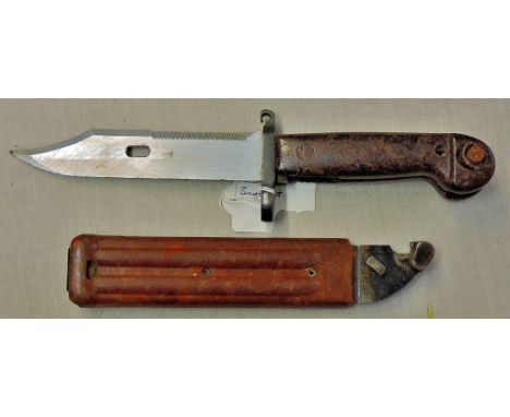 Russian AK47 Bayonet, composite wood handle, non matching scabbard. 