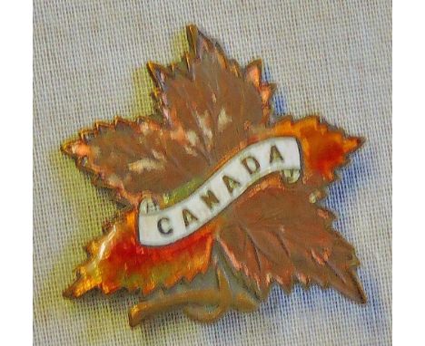 WWI Canadian General Service sweetheart brooch, brass and enamel. Unusual design however there is some enamel loss.