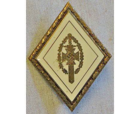 German 1930's Stahlhelm and Veteran Associations Leaders badge, diamond shape in brass with white enamel, this is excellent d