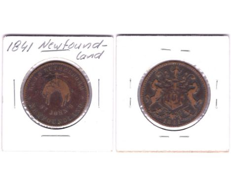 Canada(Newfoundland)1841-Half penny Token, R+LS, Rutherford, St John's, Rev Arms above date.NVF,Scarce.