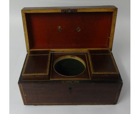 A 19th century mahogany tea caddy, various wood cutlery boxes, porcelain table lamp, set kitchen scales etc.