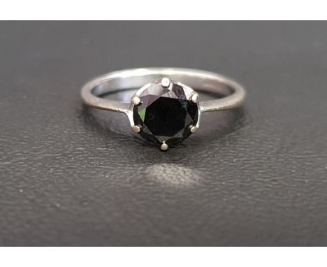 BLACK MOISSANITE SINGLE STONE RINGon nine carat gold shank, the round cut moissanite approximately 1ct, ring size M-N 