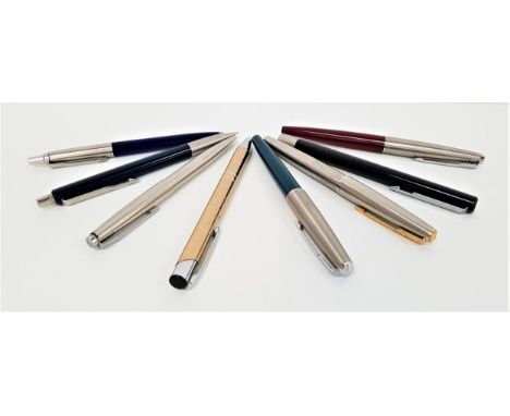 SELECTION OF PARKER PENSincluding a Parker 45 fountain pen with a burgundy body and steel cap, Parker 61 fountain pen with a 