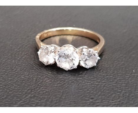 GRADUATED CZ THREE STONE RINGon nine carat gold shank, ring size O and approximately 3.3 grams 