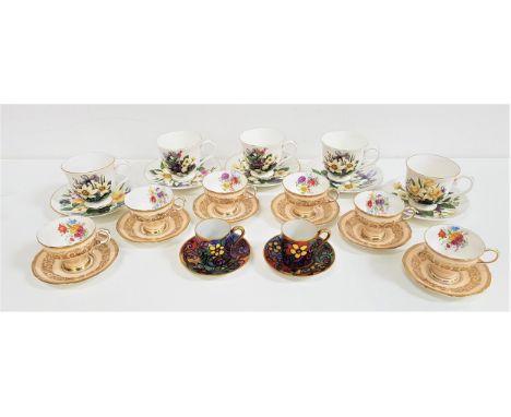 MIXED LOT OF TEA AND COFFEE CUPSincluding five Royal Victorian floral decorated tea cups and saucers, six Paragon floral and 