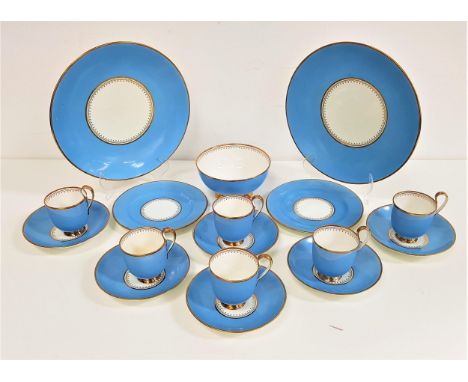 AYNSLEY PART TEA SETwith a pale blue and gilt ground, comprising ten cups, twelve saucers, twelve side plates, two sandwich p