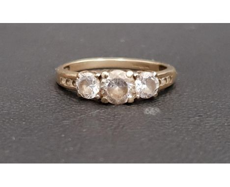 GRADUATED CZ THREE STONE RINGon nine carat gold shank, ring size L and approximately 1.6 grams 