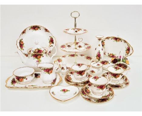 ROYAL ALBERT OLD COUNTRY ROSES TEA SETcomprising a three tier cake stand, six cups, eight saucers, eight side plates, sandwic