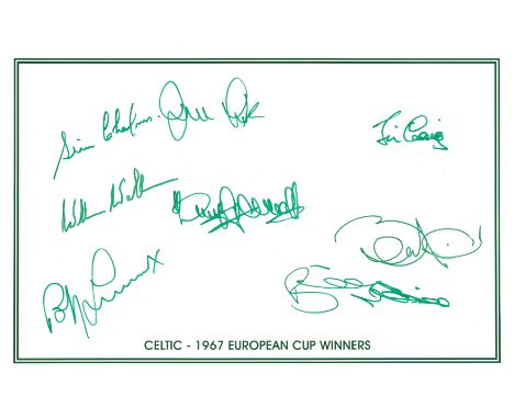Autographed Celtic 1967, A Superbly Made Photo Card Measuring 12 X 8 Signed In Green Marker By 8 Members Of Celtic´S 1967 Eur