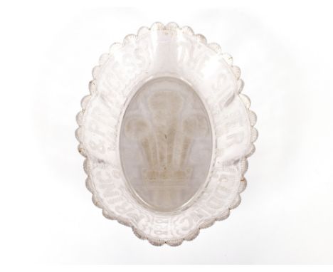 A 19th Century oval glass Royal commemorative bowl, commemorating the Silver Wedding of The Prince and Princess of Wales, 186