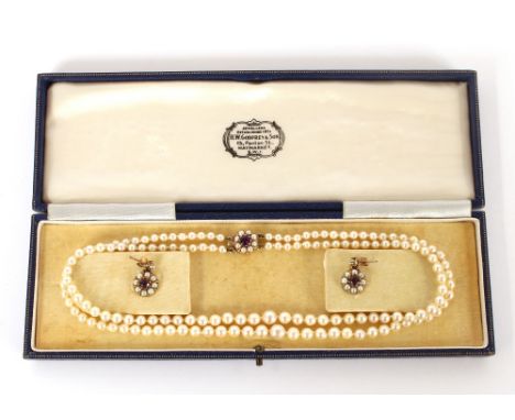 A 9 carat gold, pearl and amethyst necklace, with matching ear-rings