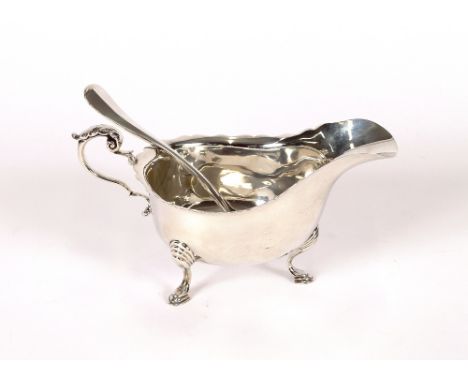A silver sauce boat, Birmingham 1913; and a modern silver sauce ladle
