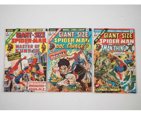 GIANT-SIZE SPIDER-MAN #2, 3, 5 (3 in Lot) - (1974/1975 - MARVEL) - Master of Kung Fu, Doc Savage &amp; Man-Thing appearances 