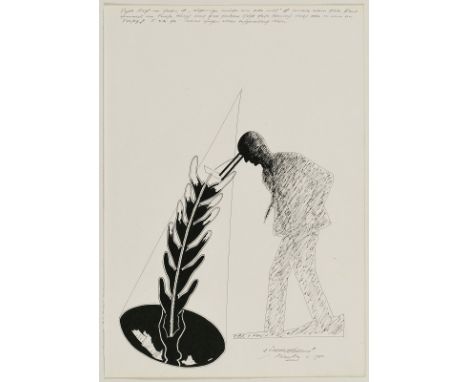 Tuschfeder- und TuschpinselzeichnungJürgen Klauke geb. 1943 Kliding bei Cochem an der Mosel "Meine Augen" 1980 u. re. sign. u