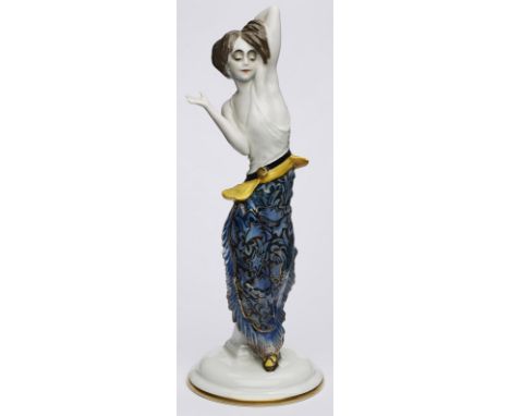 Tänzerin "Humoreske"/ Lo Hesse,Art Deco, Rosenthal um 1922. Entw.: Constantin Holzer-Defanti. Bewegte Standfigur in exot. Hos