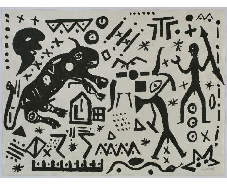 Tuschpinselzeichnung A. R. Penck1939 Dresden - 2017 Zürich "o. T." u. re. sign. ar. penck Wasserzeichen INGRES 42 x 56 cm, o.