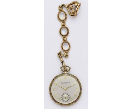 Taschenuhr/Frackuhr Gold m. Emaille,Patek Philippe, Schweitz/Gèneve um 1920. Gehäuse und Deckel in 18 kt GG, jew. umlaufend a