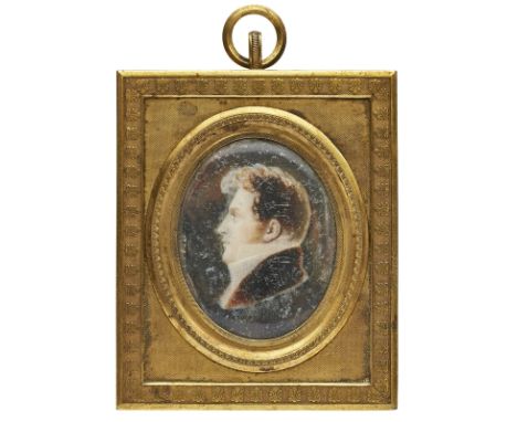 Kl. Messingrahmen, Empire, um 1810.Hochrechteckiger Rahmen m. feiner Palmett- Leiste, d. ov. Passepartout m. fein guillochier