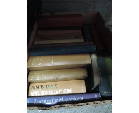 A selection of vintage volumes including Seven Pillars of Wisdom-T E Lawrence and Bradshaws 1910 Railway guide etc