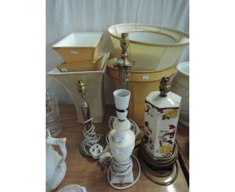 A selection of table lamps including brass effect, plated, ceramic and onyx and shades