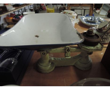 A set of vintage scales and weights